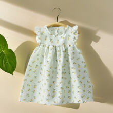 (Green, 110cm) Kid Summer Girl Dress With Abstract Pattern Cotton Fabric For Young Children