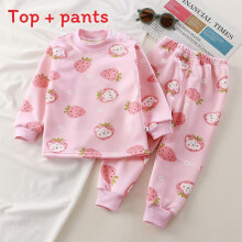 (Pink, 100cm) Animal Pattern Baby Kids Innerwear Set With Fleece Lining Comfort Winter For