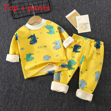 (Yellow, 120cm) Animal Baby Pattern Kids Innerwear Set With Fleece Lining Comfort For Winter