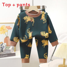 (Green, 120cm) Animal Pattern Baby Kids Innerwear Set With Fleece Lining Comfort Winter For