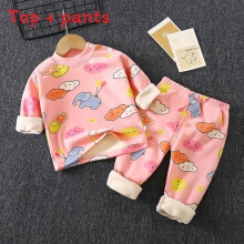 (Pink Orange, 90cm) Animal Baby Pattern Kids Innerwear Set With Fleece Lining Comfort For Winter