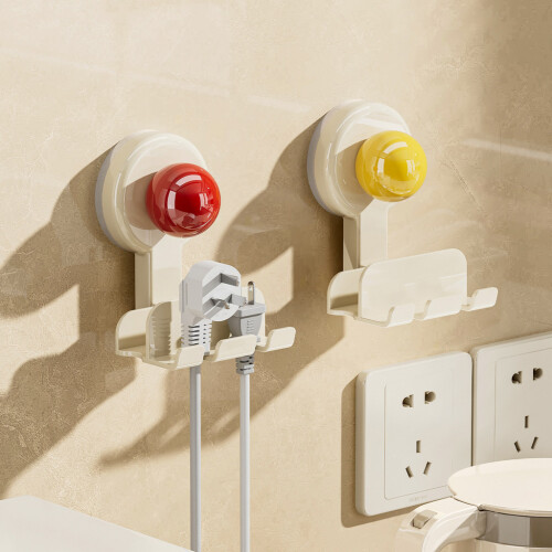 (Red)Abs Suction Cup Power Strip Holder Hook For Kitchen Bathroom Organization 1