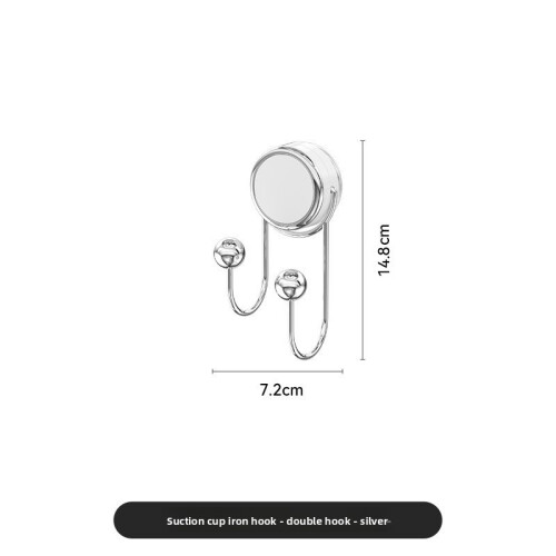(Double Hook Silver)Suction Cup Notrace Wall Hook With Iron Finish In Transparent For Indoor Organization