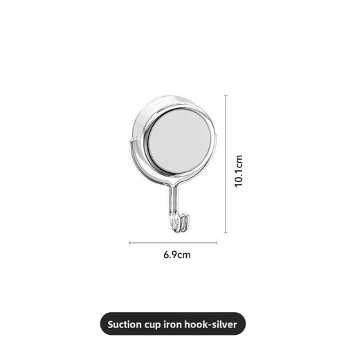 (Silver)Suction Cup Notrace Wall Hook With Iron Finish In Transparent For Organization Indoor