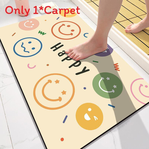 (Smiling Flower,60x90cm)Smiling Face Diatom Mud Doormat With Washable Polyester For Bathroom And Hallway