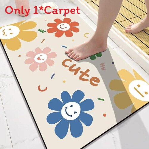 (Rainbow Flower,60x90cm)Smiling Face Diatom Mud Doormat With Washable Polyester For Bathroom And Hallway