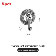 (Gray Silver)J Shaped Adhesive Hooks For Bathrooitchen And Office Storage No Required Drilling