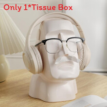 (Ivory)Stone Statue Tissue Box With Geometric Accents For Stylish Living Room Settings Bathroom