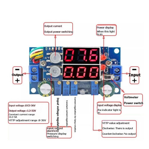 - 6-36V to 1.25-32V 5A StepDown Module CC/CV Charging Module with 2 LEDs MPPT Solar Panel Controller Regulator 2