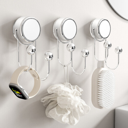 (Double Hook Silver)Suction Cup Notrace Wall Hook With Iron Finish In Transparent For Indoor Organization 2