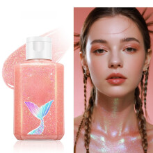 (Pink)Body Shine Gel With Mermaid Scale Holographic Finish For Facial Makeup And Looks Festive