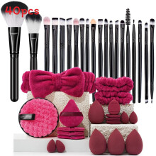 (Red Black)Makeup Brush Set 40 Piece With Artificial Fiber Handles For Daily Use Gift And