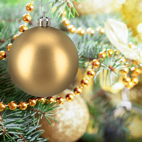 Ensemble de boules de Noël, rouges et dorées, différentes tailles
