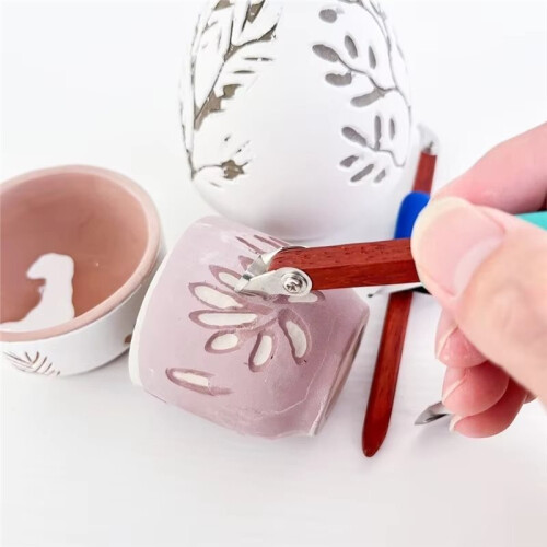 Pottery Sgraffito Loop Carving Tool Bisque Clay Engobe Slip Texture Sculpting DIY Ceramic Clay Decorating Tool A 2