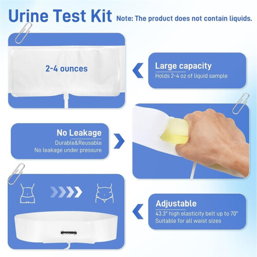 Urine Test Complete Kit-2 to 4 Oz Concealed Sample Bag with Adjustable Belt,Temperature Strips & Funnel,Storage System 2