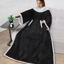 (Black) Tv Plush Multicolor Blanket With Kangaroo Pocket For Cold Home Decor Season
