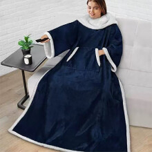 (Navy) Tv Plush Multicolor Blanket With Kangaroo Pocket For Cold Home Decor Season