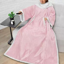 (Pink) Tv Plush Multicolor Blanket With Kangaroo Pocket For Cold Home Decor Season