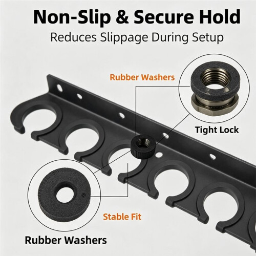 6-Slot Microphone Holder, Wall Rack and Stand Bracket Organizer for Wired and Wireless Mics, with 3/8 Thread 2