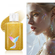 (Yellow)Body Shine Gel mit Meerjungfrauenschuppen holografischem Finish für Gesichts-Make-up und festliche Looks
