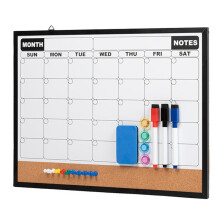 Monthly Calendar Dry Erase Board 16x12 Inch, Double-Sided Whiteboard and Corkboard Combo