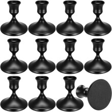 12PCS Brass Black Taper Candle Holders, Vintage Metal Candlestick Holders Small Metal Table Centerpiece, Decoration A