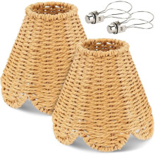 Small Rattan Lamp Shades with Clip,Boho Scalloped Woven Lampshades,for Table Bedroom Lamps Chandelier Accent Lamps
