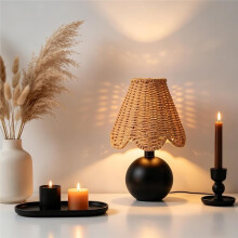 Small Rattan Lamp Shades with Clip,Boho Scalloped Woven Lampshades,for Table Bedroom Lamps Chandelier Accent Lamps