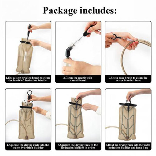 2Set Hydration Bladder Cleaning Kit with 3 Brushes & Drying Frame for Water Reservoir Backpack Hose Camping 1