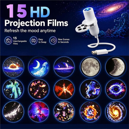 Night Light Projector, 5D Holographic Dynamic HD Projector Plug and  360 Adjustable Star Projector for Bedroom 1