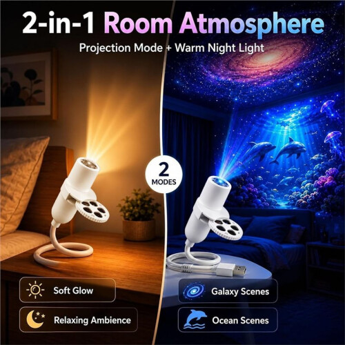 Night Light Projector, 5D Holographic Dynamic HD Projector Plug and  360 Adjustable Star Projector for Bedroom 2