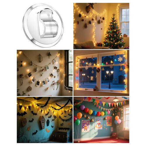 100 Clear  Light Clips with Adhesive Strips for Easy Installation and Decor (No Drilling Required)