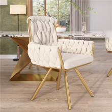 (Beige, Velvet) Luxury Velvet Armchair with Metal Legs - Beige