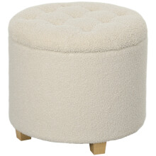 (Cream, Polyester) 31.8L Teddy Fleece Storage Ottoman - Cream White