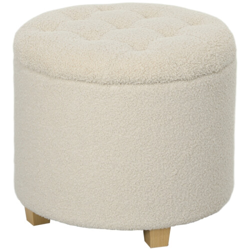 (Cream, Polyester) 31.8L Teddy Fleece Storage Ottoman - Cream White