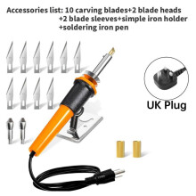 (UK)Soldador Eléctrico Cuchillo Caliente Herramienta Cortadora de Plástico Kit Eléctrico de Leña con Puntas Intercambiables