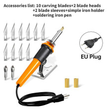(EU)Soldador Eléctrico Cuchillo Caliente Herramienta Cortadora de Plástico Kit Eléctrico de Leña con Puntas Intercambiables