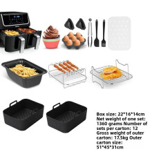 (13 Piece Set A)Ninja Af400uk Air Fryer Silicone Inner Basket And Accessories Set With Paper And Food Clips For Home Use