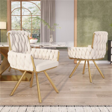 (Beige, Velvet) 2-Pack Beige Velvet Swivel Dining Chairs