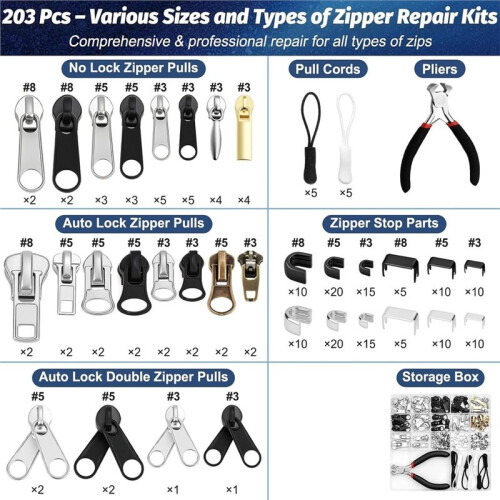 Zipper Repair Kit with Pliers, Universal Zipper Replacement Kit Includes Zipper Replacement and Pull, Use for Clothing 1