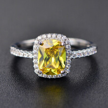 (Yellow, 10) Shinning Women Silver Plated Zircon Big Square Finger Engagement Wedding Ring