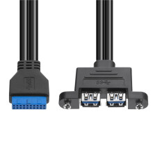 Cabo de Extensão de 20 Pinos para Placa Mãe USB 3.0 1 de 20 Pinos Fêmea para 2 Portas de Painel Fêmea USB 3.0 Cabo de Extensão 0,