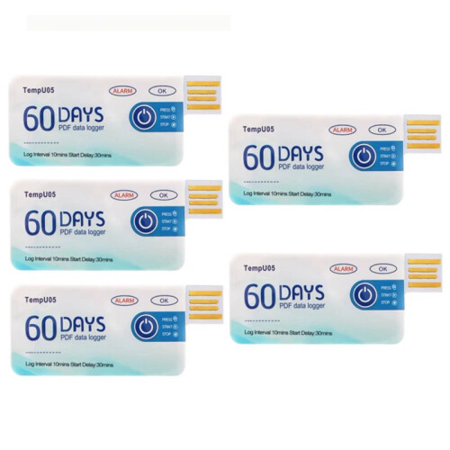 5Pcs TempU05 60 Days USB Temperature Data Logger Disposable PDF Report Temperature Recorder for Cold-Chain Transport
