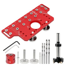 2-in-1 for Door Handle and Hinge Puncher Locator Kit, Adjustable Woodworking Drilling Guide for 37-64mm Distance