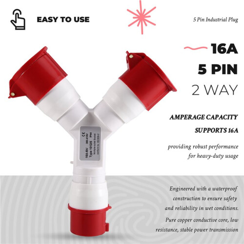 Y-Type Industrial Plug 16A 5 Pin 2 Way 220V IP44 Multi-Function Waterproof Industrial Field Plug Electrical Connector 1