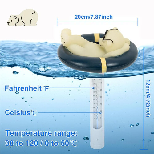 Pool Thermometer Floating Easy Read, Leisurely Polar Bear Water Thermometer for Ice Bath with String 2