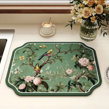 (Green)Tapete de borracha estilo floral premium com superfície impermeável e antiderrapante para cozinha e sala de jantar
