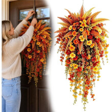 Artificial Fall Harvest Hanging Basket - Autumn Porch & Door Decoration, for Doors, Porches, Mantels, Garden & Weddings