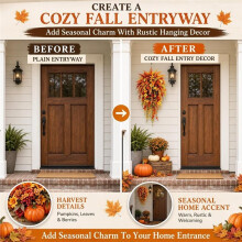 Artificial Fall Harvest Hanging Basket - Autumn Porch & Door Decoration, for Doors, Porches, Mantels, Garden & Weddings