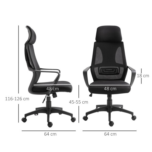 (Black, Foam) High-Back Adjustable Office Chair, Black 2